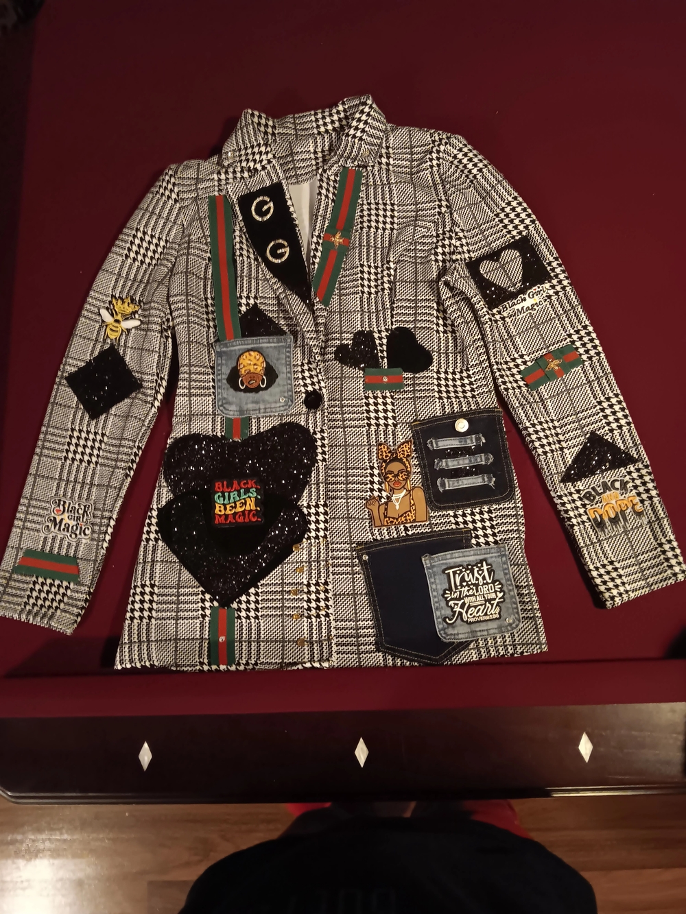 Checked Patchwork Blazer Jacket - Black & White